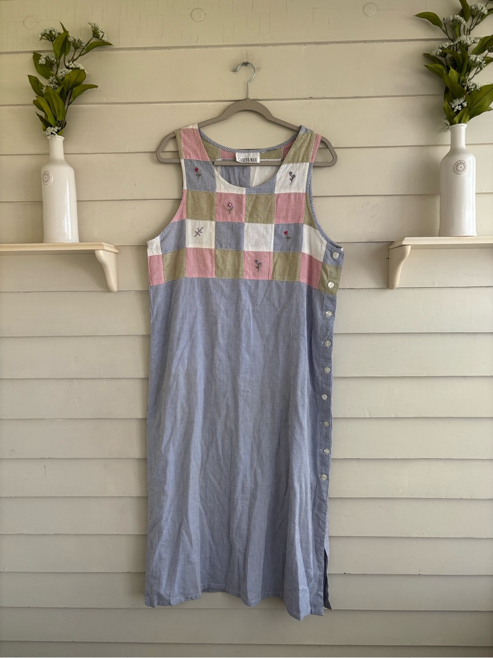 Vintage 90s Gingham Patchwork Sleeveless Maxi Dress 16